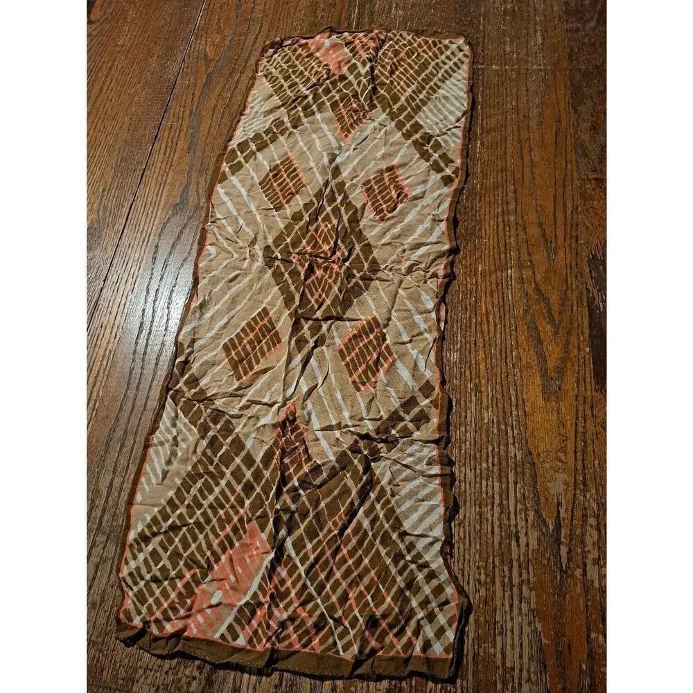 Vintage Pink Tan White Scarf Wrap Stretch Fabric No Tag 32x13